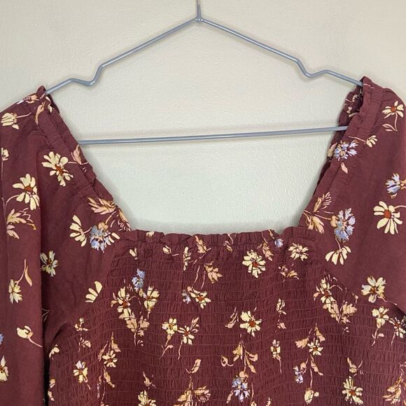 Madewell NWT Dark Merlot Floral Lucie Smocked Square-Neck Peplum Blouse Size 2 - Picture 3 of 8